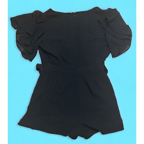 BB Dakota Romper Black Swiss Dot Shorts Flutter Sleeve Size 6 EUC - Picture 2 of 4